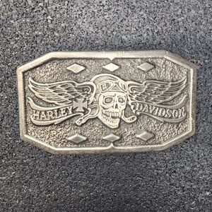 Harley-Davidson Silver Belt Buckle with Skull and Wings